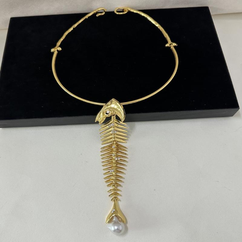 Novelty Design Alloy Big Fish Bone Pendant Choker Necklace For Women Exaggerated Necklace Jewelry Accessories Gift