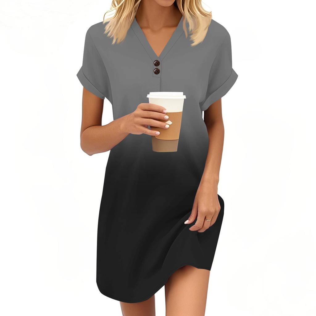 Женский модный джемпер с V-образным вырезом и градиентным принтом, повседневное платье на пуговицах