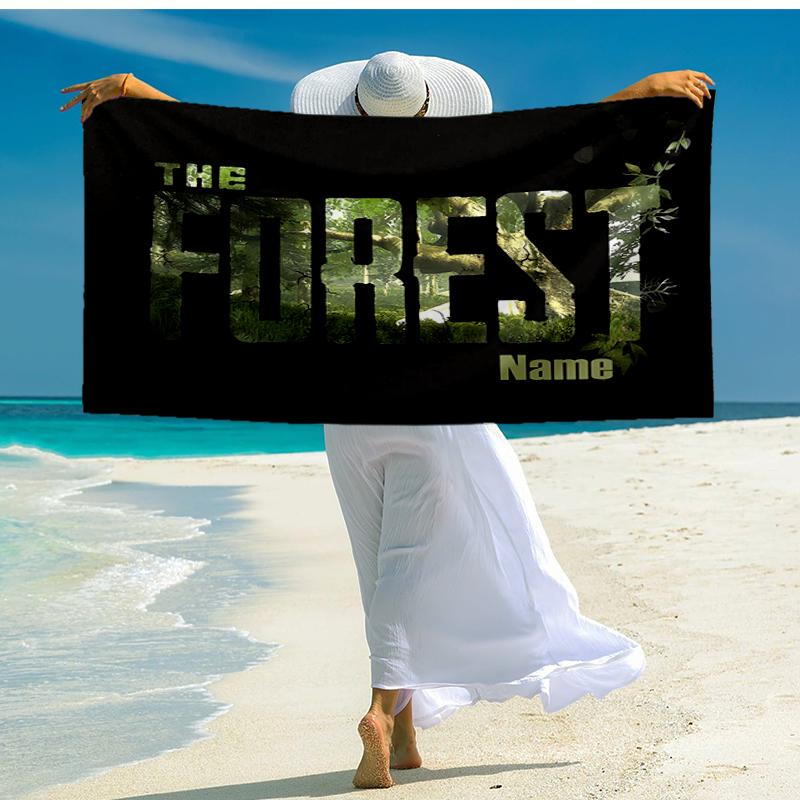 Custom Name Ultra-Soft Beach Towel with The Forest Theme,Ideal for Pool - Camping, Diving - Perfect Travel Essential, Vibrant Beach Towel.