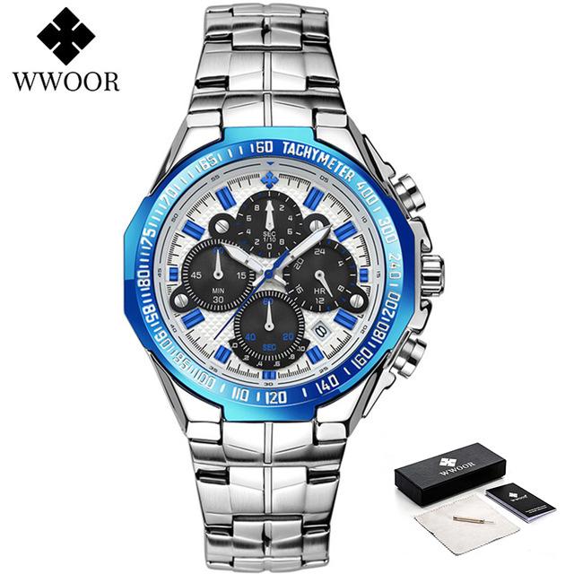 WWOOR Luxury Brand Gold Watches For Mens Waterproof Quartz Sports Wrist Watches Fashion Chronograph Male Clock Relogio Masculino