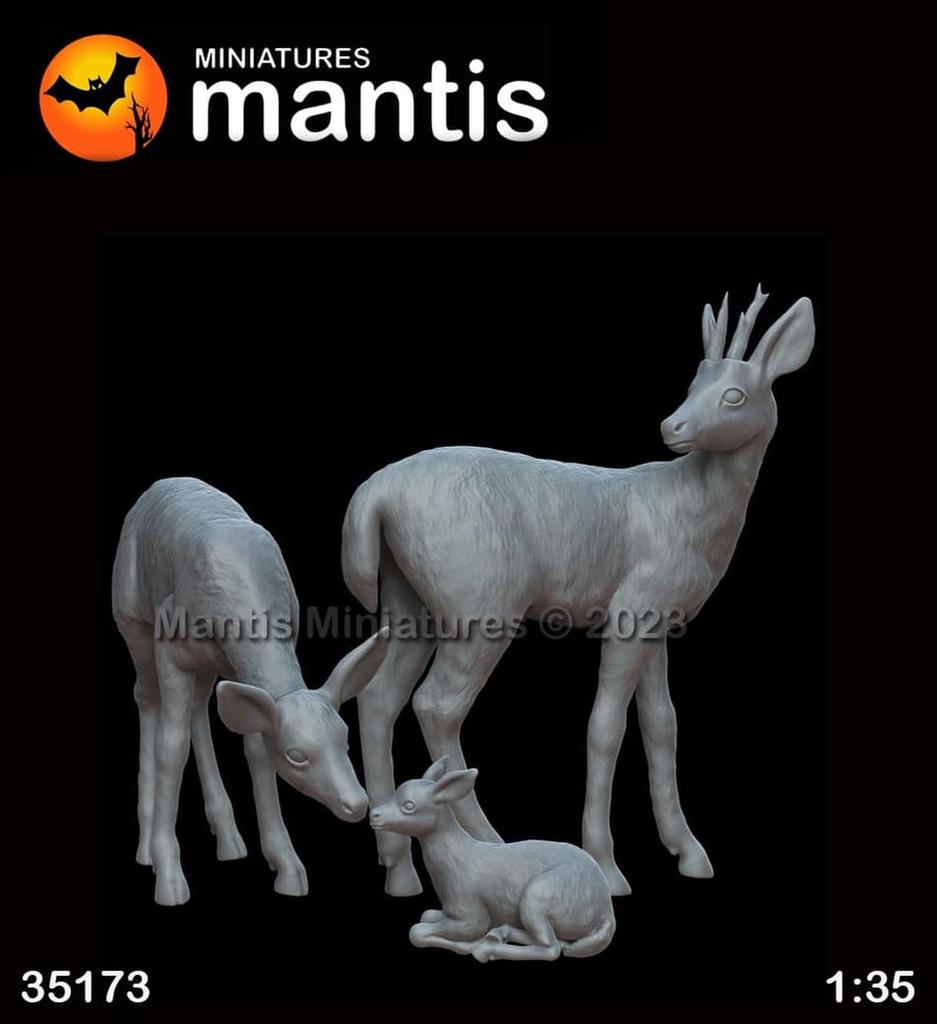 Mantis Miniature Animal Series Animal Set 50 Deer Family Resin Kit Man35173 1/35