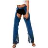 Womens Suede Cowgirl Chaps Fringe Split Open Crotch Adjustable Buckles Pants Vintage Costume