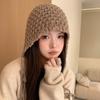 Winter Handmade Fashion Fringed Ball Wool Hat Thickened Thermal Bald Hat Women's Ear Protectors Straps Knitted Hat Tide
