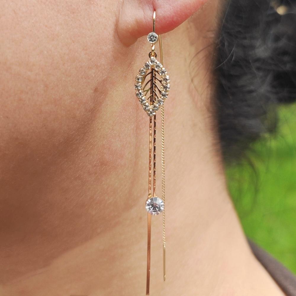 1Pair Luxuri Ous Cubic Zirconia Leafs Ear Line Long Hanging Drop Earrings for Women Piercing Threader Earing Ear Accessories Jewelry