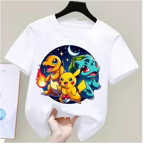 Anime Pokémon Boys Girls TShirt Cotton Retro Mens Cotton TShirt for Women Tops Casual Loose Short Sleeve Couple Y2k