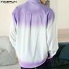 INCERUN Men Lapel Neck Long Sleeve Gradient Buttons Tops Casual Spring Oversized Shirts