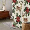 Open One Piece Vintage Winter Reindeer Poinsettia Print Shower Curtain, Window Curtain with 12 Hooks Curtain for Windows