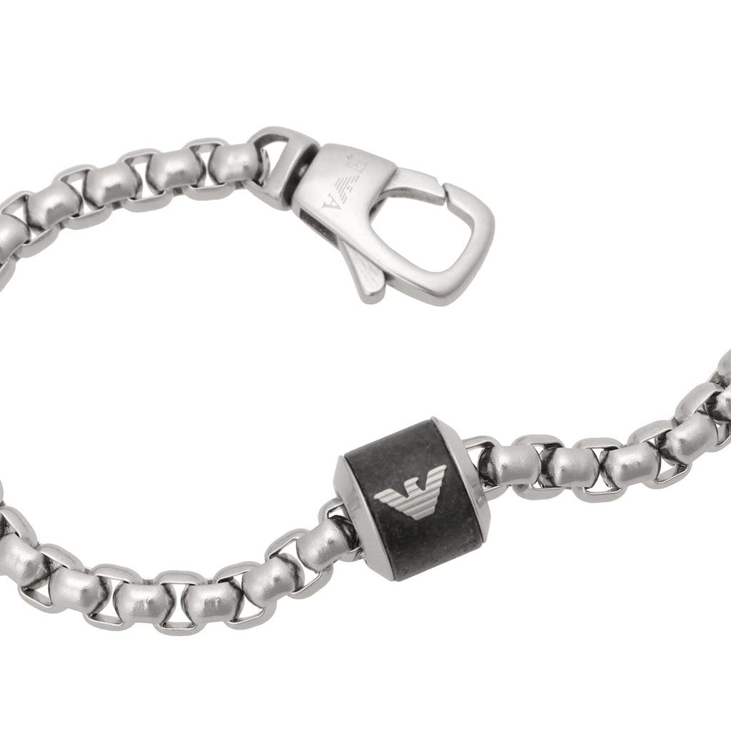 Браслет-цепочка из нержавеющей стали с черным мраморным логотипом орла EGS2911040 [Emporio Armani] Серебряный/черный мужской [Товар]