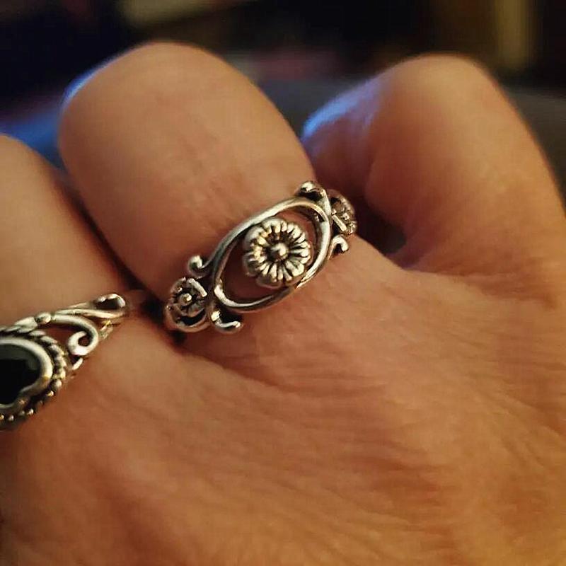 Винтажное серебряное кольцо с резным цветком для женщин, вечерние ювелирные изделия для свадебной вечеринки, подарок на день рождения