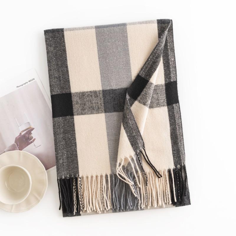 Thick Warm Womens Oversized Knit Scarf With Fringe Plaid Winter Shawl Soft Faux Cashmere Long Wrap