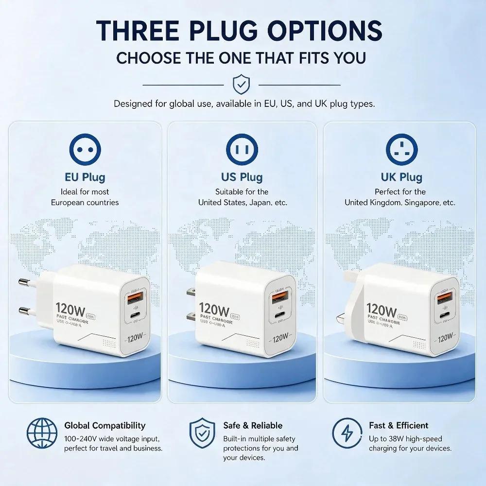 111W Charger GaN Fast Charging 1-Port Type-C USB Wall Adapter Phone Charger Compatible For iPhone Samsung Xiaomi With US/EU Plug