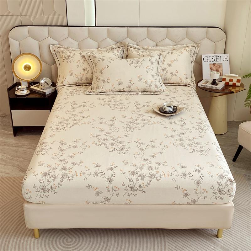 100% Cotton Bedsheet Skin-friendly Fitted Sheet Brushed Bed Cover Printed Bed Linen Elastic Sheets Drap De Lit (No Pillowcase)