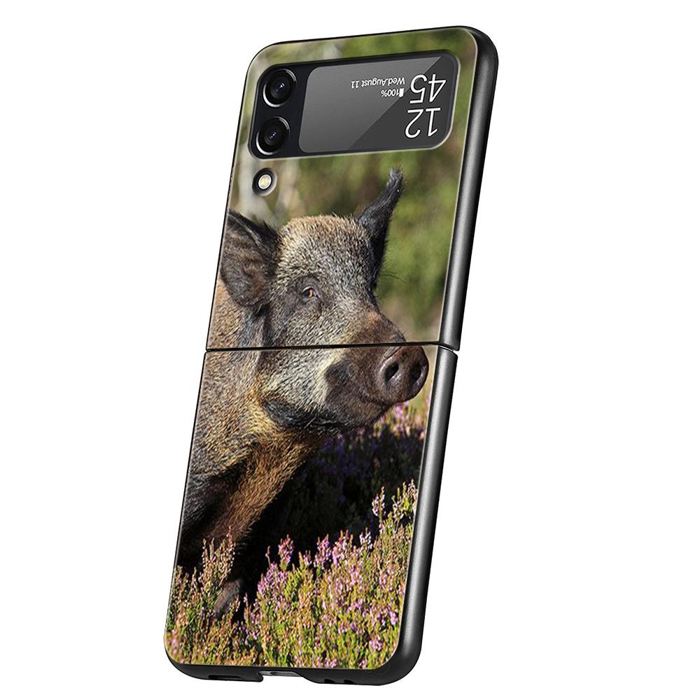 Роскошный Чехол Для Телефона Для Samsung Galaxy Z Flip 3 4 5 6 Жесткий Черный Складной ПК Для Samsung Z Flip3 Flip4 Flip5 Чехол Животное Дикий Кабан