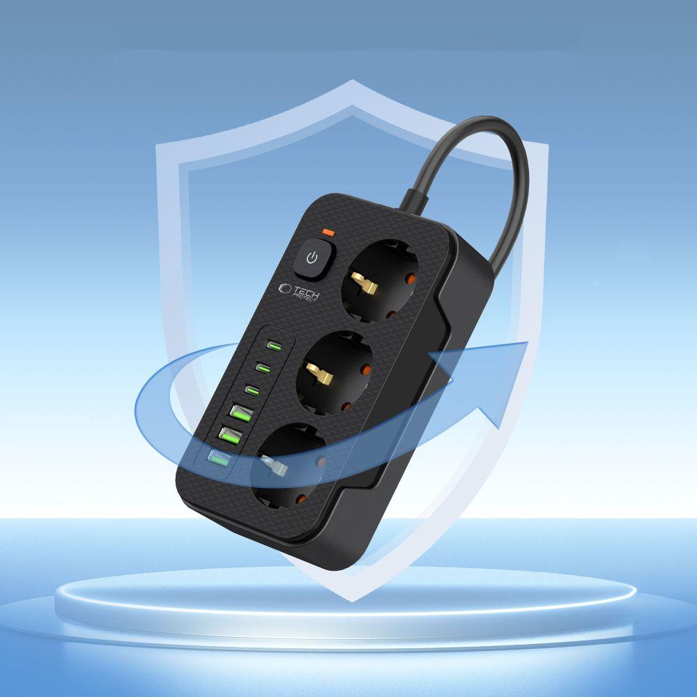Tech-Protect Сетевой фильтр Pc3X6 3 USB и 3 Type-C и 3 розетки 200 см черный
