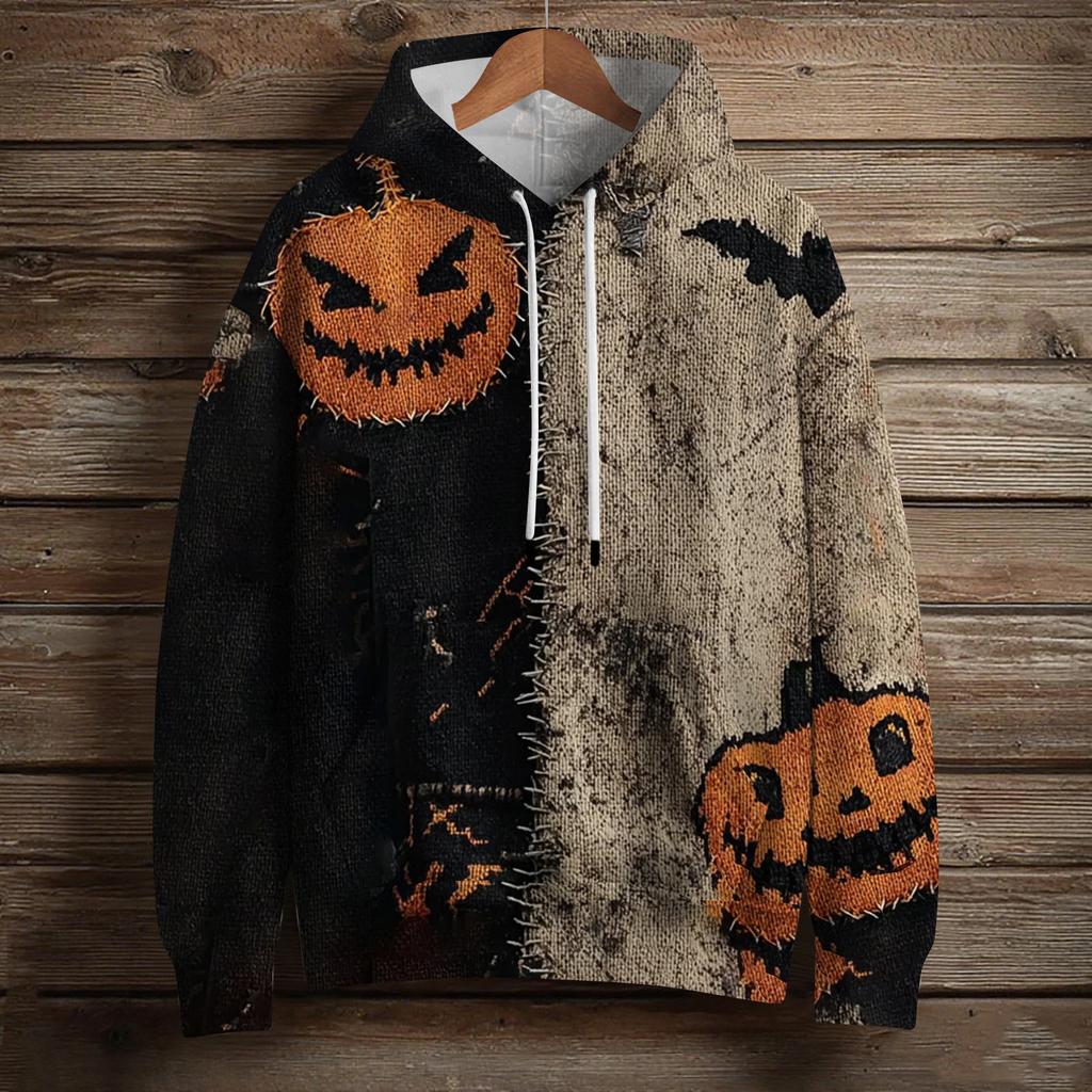 Женский модный пуловер с длинным рукавом, толстовка с капюшоном и карманом, с принтом на Хэллоуин
