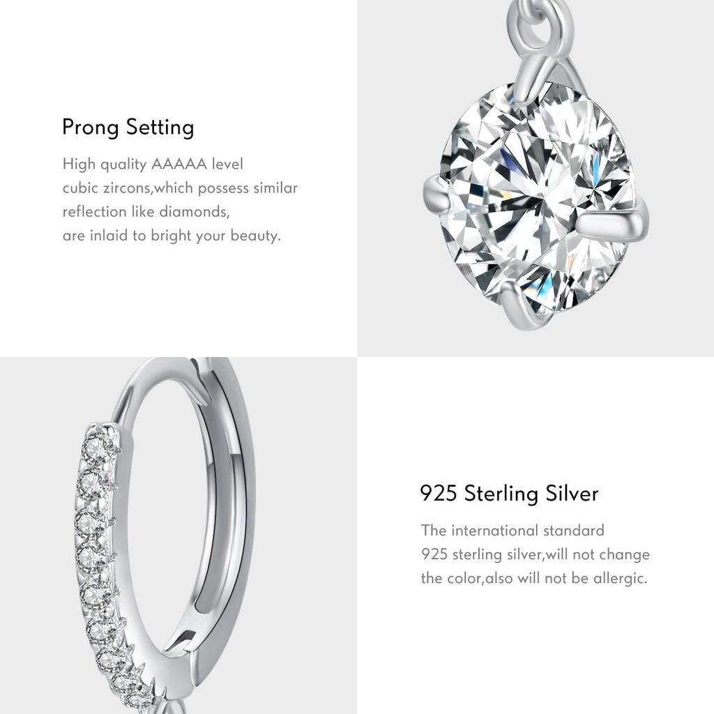 MODIAN Classic Shining Round 4ct Oor Gespen 925 Sterling Zilver Eenvoudige Swing Hoepel Oorbellen Voor Vrouwen Bruiloft Fijne Sieraden Cadeau