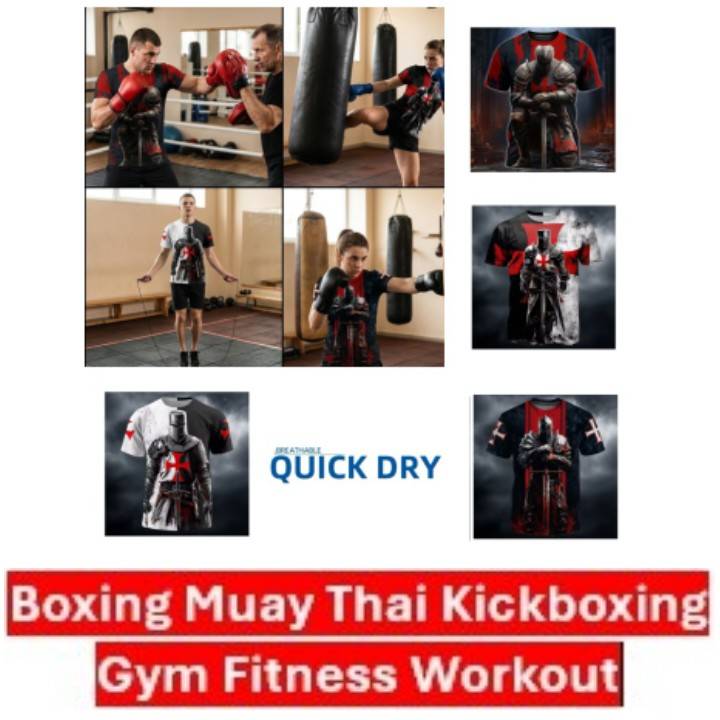 3D Print Britain England Knights Templar Warrior United Kingdom British UK MMA Boxing Muay Thai T-shirt Unisex Training Gym Fitness Workout Sport