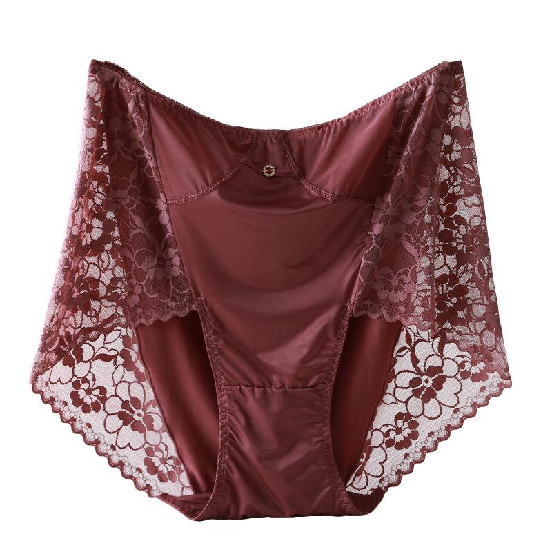 Lace High Waisted Underwear for Women Lingerie Sexy with Added Weight Enlarged Modal Satin Panties