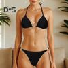 2 шт./комплект женский бикини комплект сексуальный однотонный бюстгальтер на шее с высокой талией плавки комплект раздельный пляжный купальник