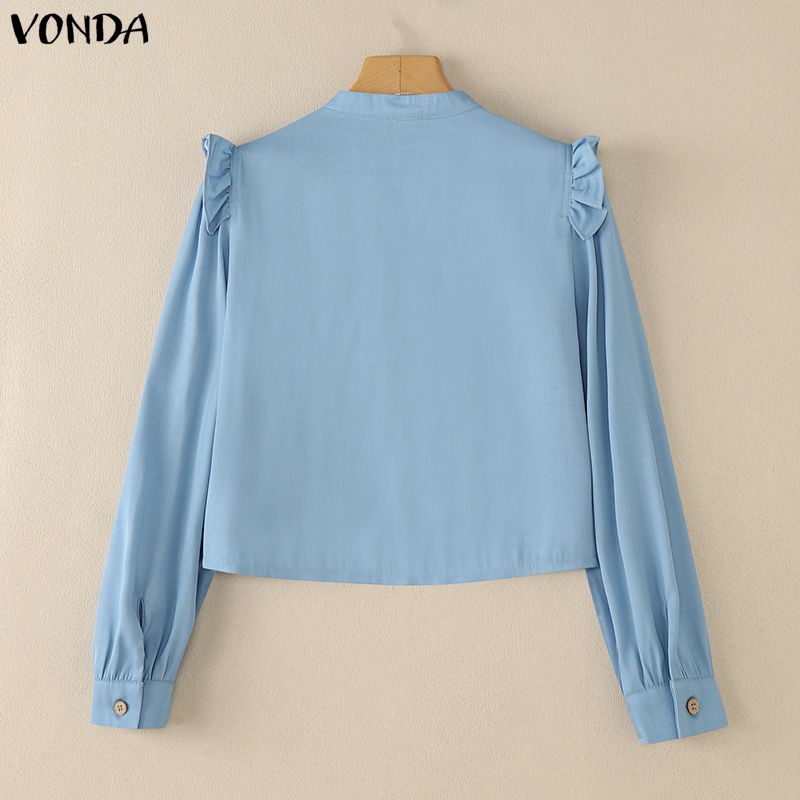 VONDA Элегантная женская клетчатая блузка с длинным рукавом и рюшами
