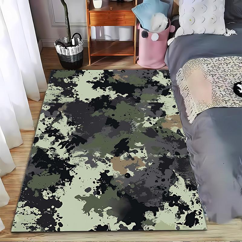 Camouflage Pattern Area Rug with Abstract Paint Splatter Design Suitable for use as an anti-slip for living room bedroom sofas