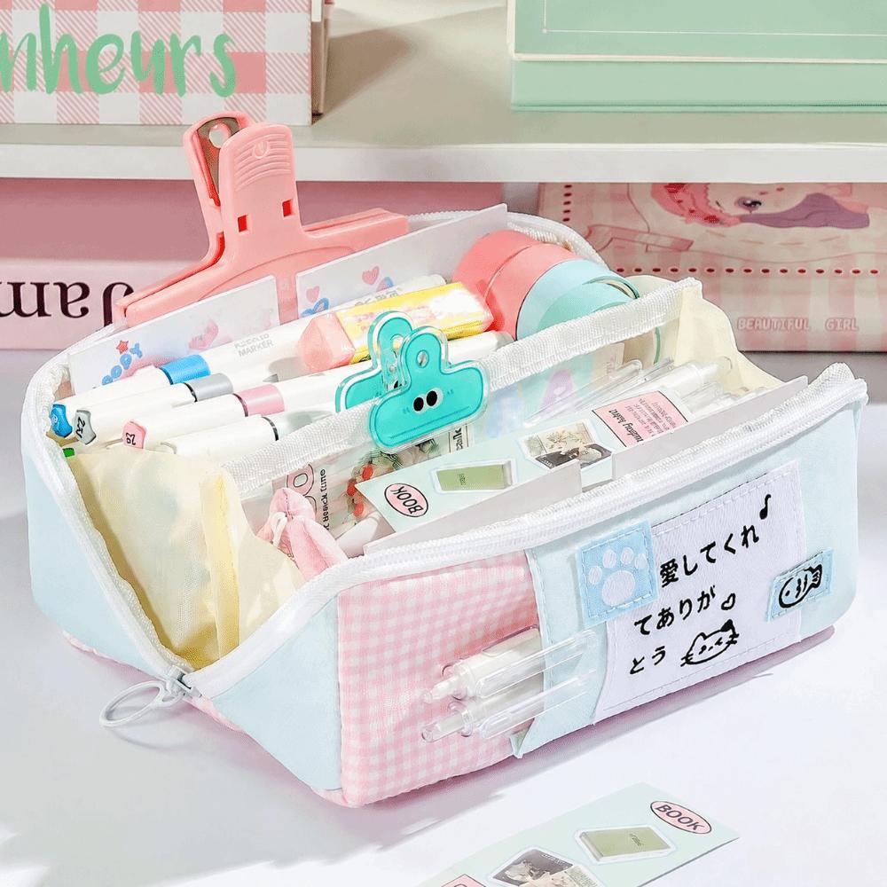 Large Capacity Pen Bag Large Opening Pencil Pouch Kawaii Stationery Bag  Students