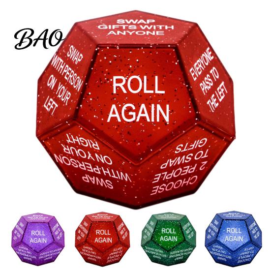 Secret Santa Game Props Swap Gift Exchange Dice, 12-Side Glitter Christmas Stocking Stuffers, Ideas Holiday Gathering Activities Dice for Family