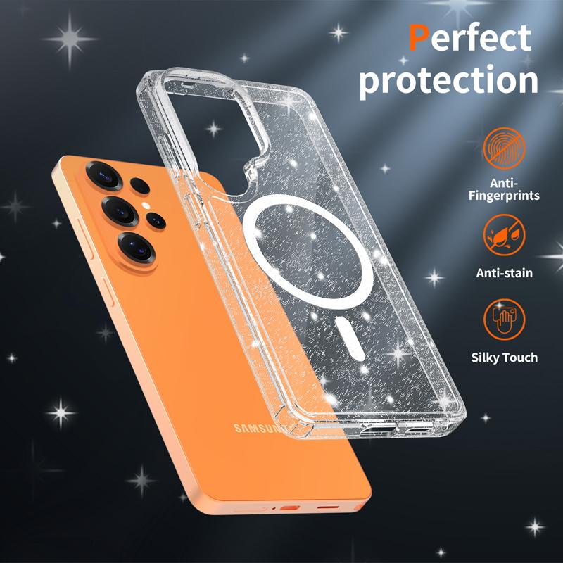 For Samsung Galaxy S26 Ultra S26 Plus Case Magnetic Transparent Bling Glitter Clear Hard PC Back Scratch-resistant Slim Cover