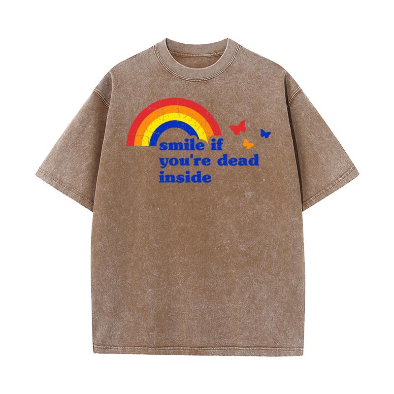 Pure Cotton Unisexs Short Sleeve Smile if Dead Washed T Shirt Casual Tops Tees Graphic Cool Crew Neck Washed Tees