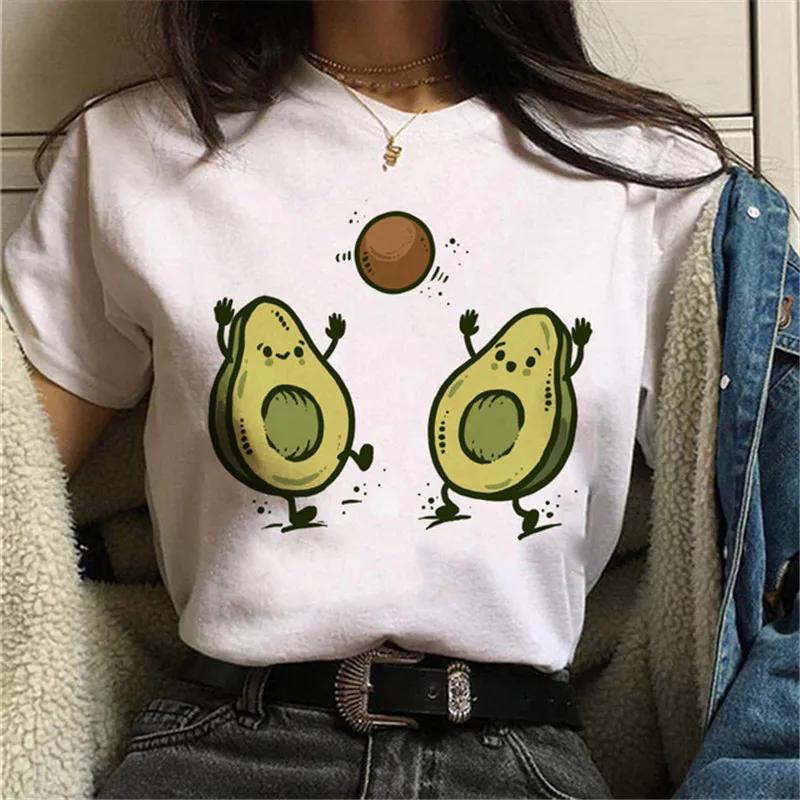Женская веганская футболка Maycaur с авокадо Harajuku Ulzzang Kawaii Мультяшная футболка Графическая футболка 90-х Женская футболка с коротким рукавом Летняя одежда