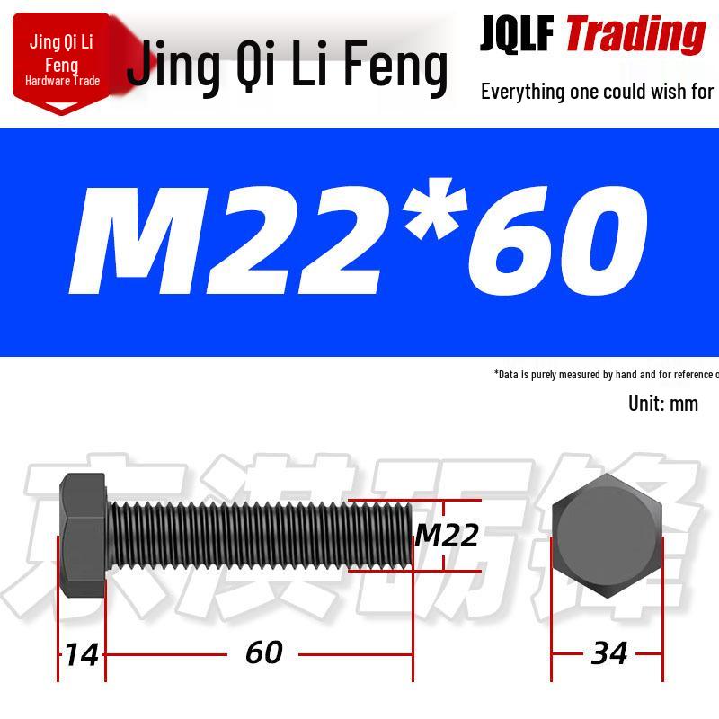 12.9 Grade High-Strength Blackened Hex Bolt M22-M48