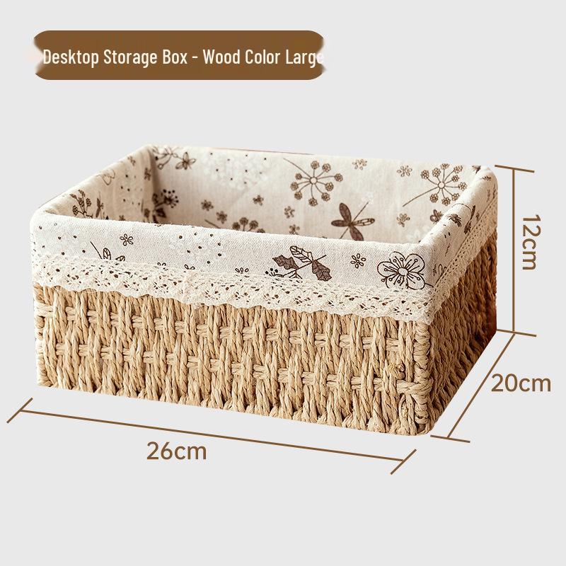 Desktop Storage Basket for Keys, Snacks, Sundries, & Cosmetics - Imitation Rattan Coffee Table Organizer