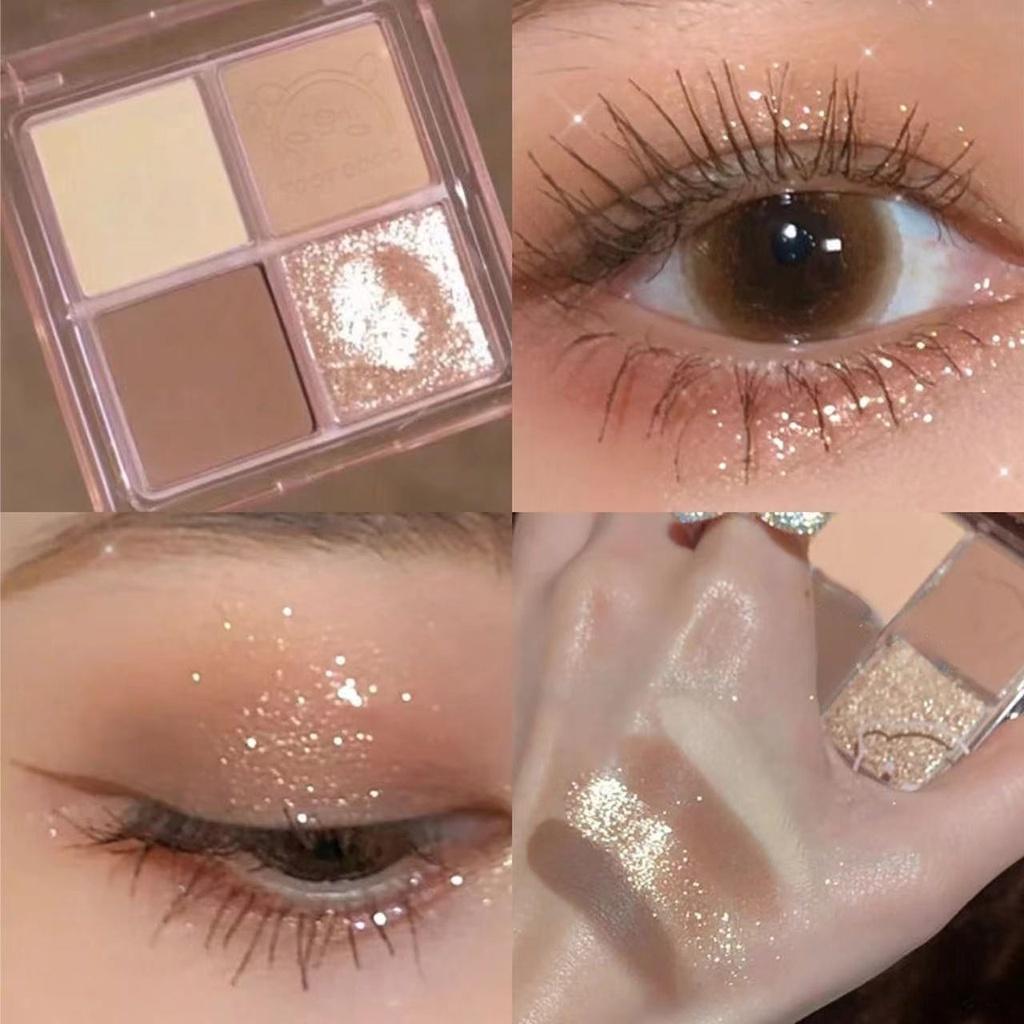 Four-color Eyeshadow Tray Earth Matte Pearl Glitter Non-remover Lasting Waterproof Highlight Brightening All-in-one Contouring Tray Student Makeup