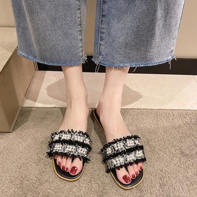 Летние модные женские тапочки 2024 года, новый стиль, нежные жемчужные вставки из бриллиантов, роскошные дизайнерские повседневные универсальные сандалии