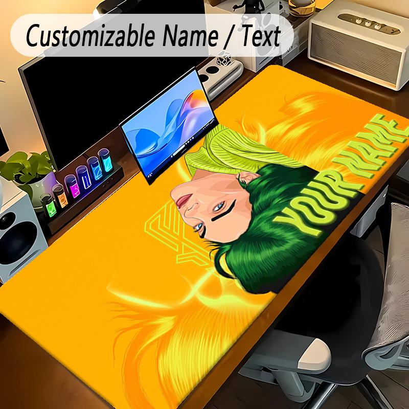 Large Mouse PadBillie Eilish Custom Name Text Personalized Desk Mat Non Slip Gaming Pad
