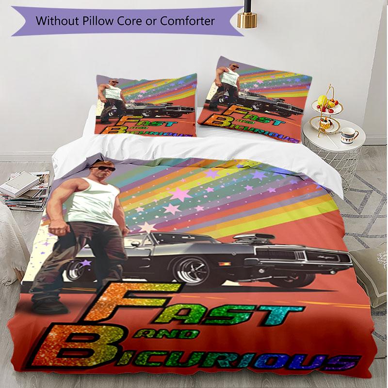 3pcs Duvet Cover Set (1*Duvet Cover + 2*Pillowcase, Without Core), Fast & Furious Print Soft All‑Season Bedding Set, Home Bedroom Decor Gift
