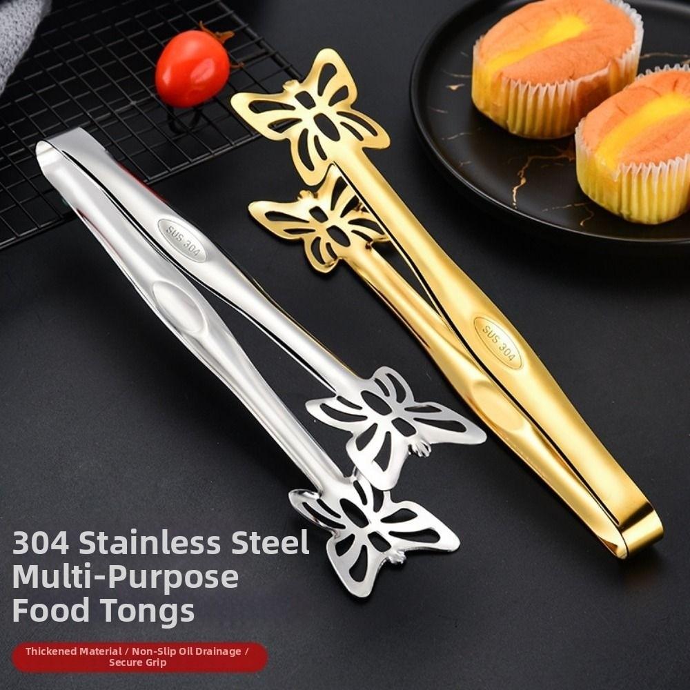 Portable Stainless Steel Food Tongs Hollow Out Bread Clip Sturdy BBQ Clamp Restaurant Supplies