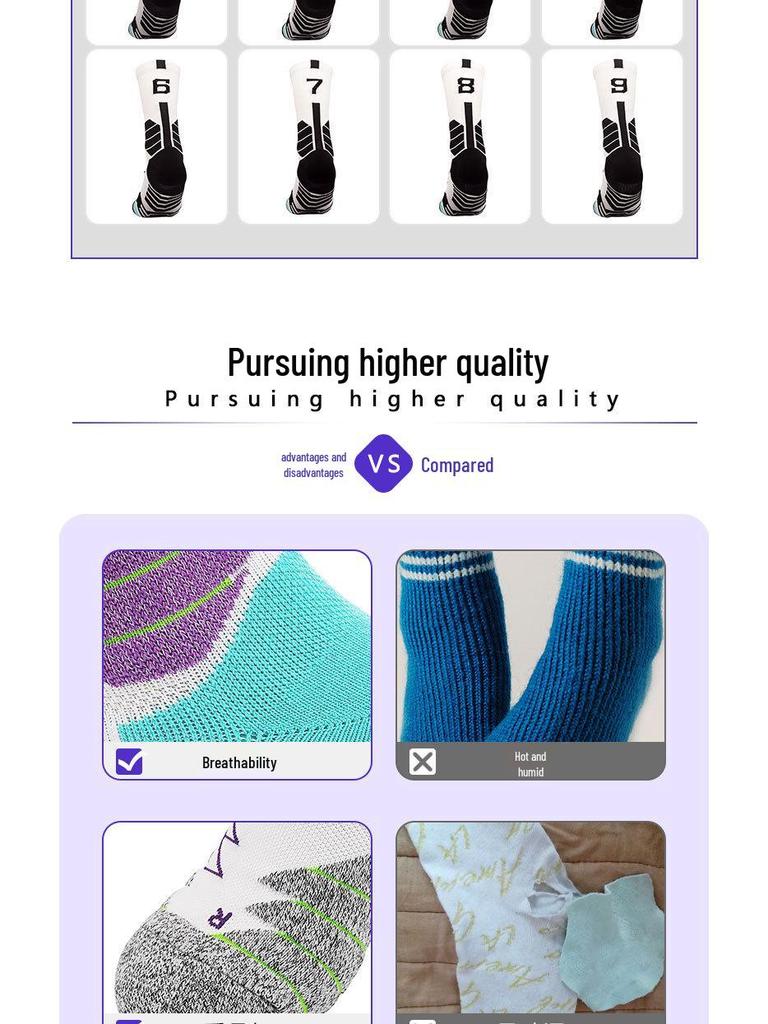 Men's Black and White Breathable Shock-Absorbing Basketball Socks