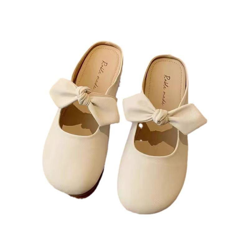 Тапочки Baotou женские ленивые туфли 2024 лето новые французские нежные банты с одной педалью полуподдерживающие одинарные туфли