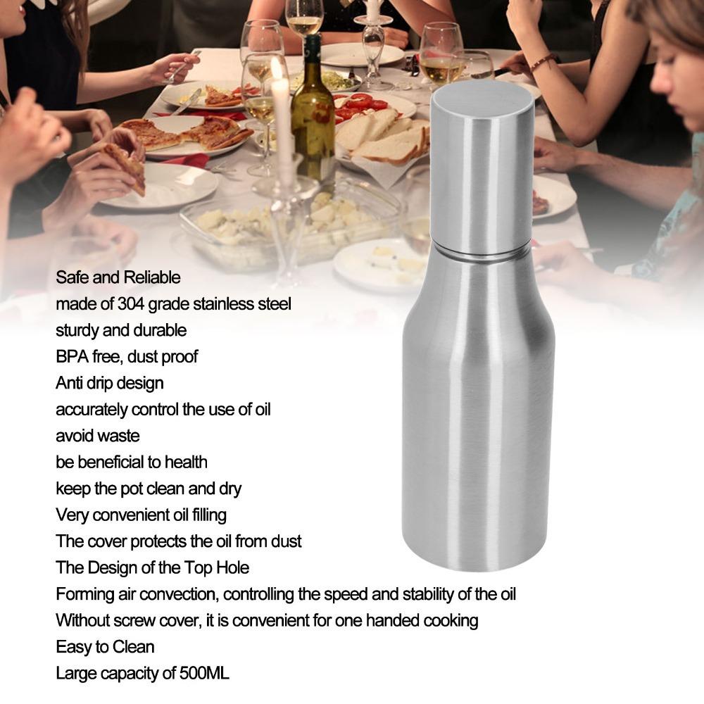 500ml Capacity Olive Oil Decanter 304 Stainless Steel Oil Carafe Dispenser Home Cooking