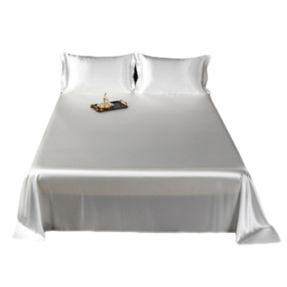 Glossy Satin Silk Bed Sheet With 2 Pillowcase Twin/Full/Queen/Top Sheets Solid Color Flat Bed Sheets Smooth Bed Sheet Sets