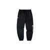 Solid Color Elastic Waistband Logo Embroidered Cuffed Fleece Sports Pants Women Pants Black 162247307-2