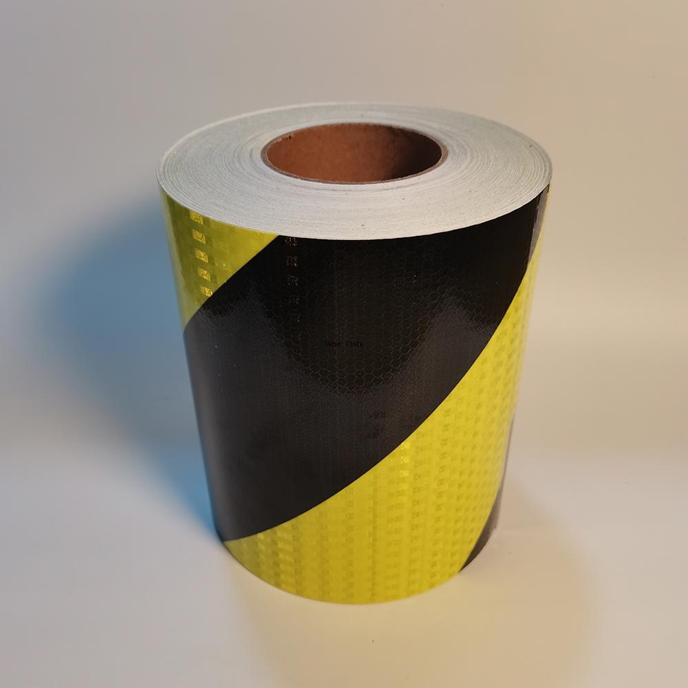 8Inchx16FT Waterproof Reflective Twill Tape Fluorescent Yellow-Black Adhesive High Visibility Warning Safety Conspicuous Sticker