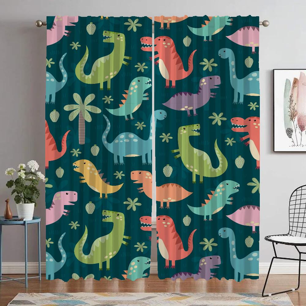 Dinosaur Curtains for Bedroom Living Room Curtain Shades Home Interior Curtains 2 Pieces Halloween Decoration Partition Kitchen