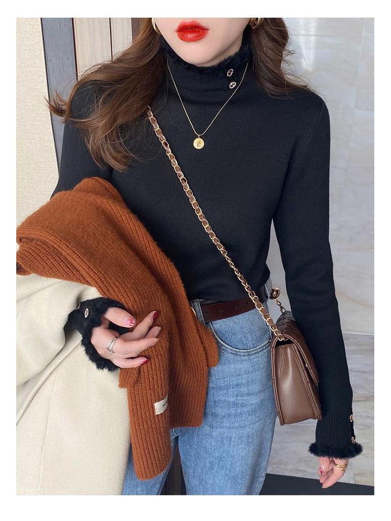 Женский свитер на флисовой подкладке: Плотный, Модный, Теплый Базовый Слой с Полувысоким Воротником для Осени/Зимы.