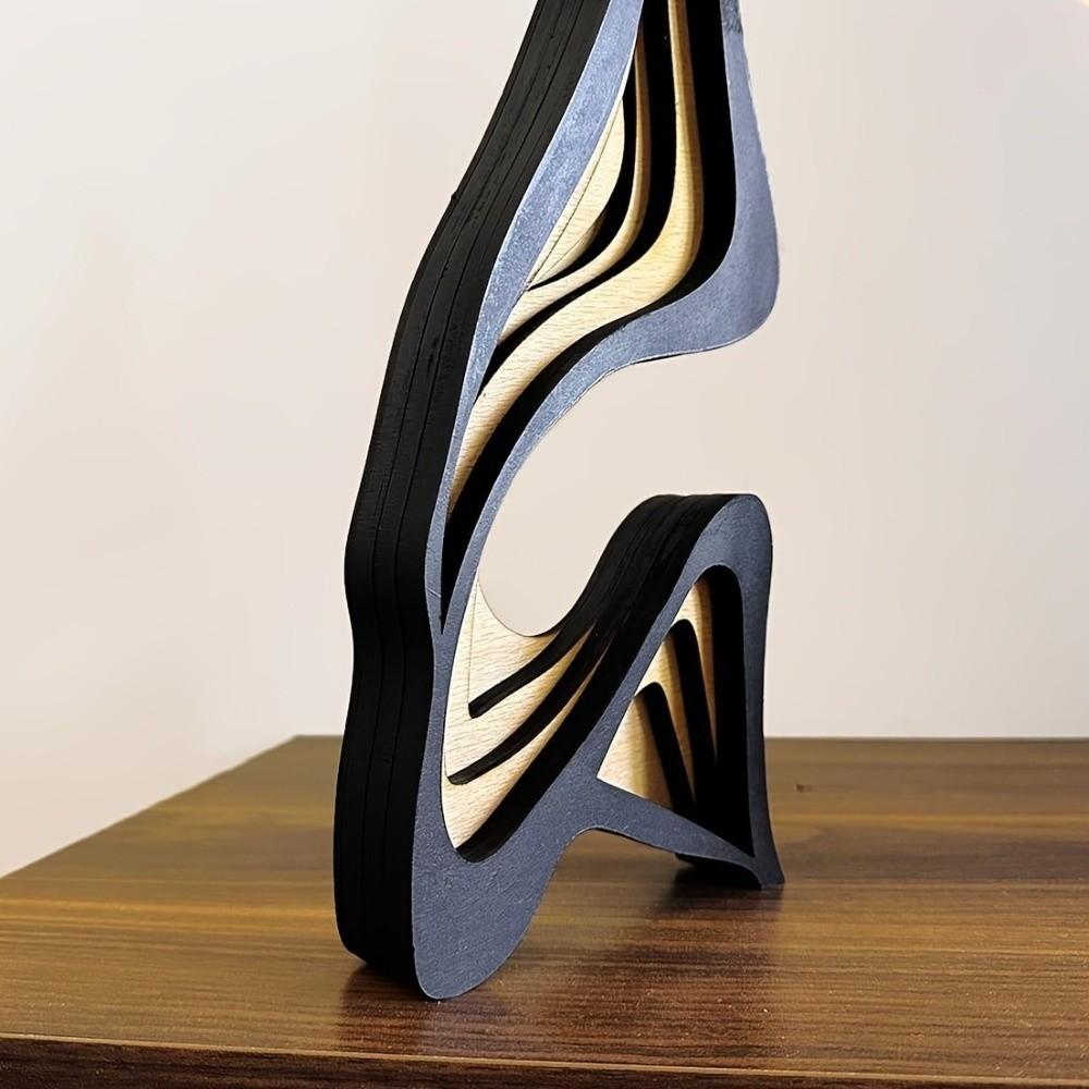 Minimalist 3D Abstract Sculpture Artistic Abstract Wooden Statue Wood Carving Indoor Decoration