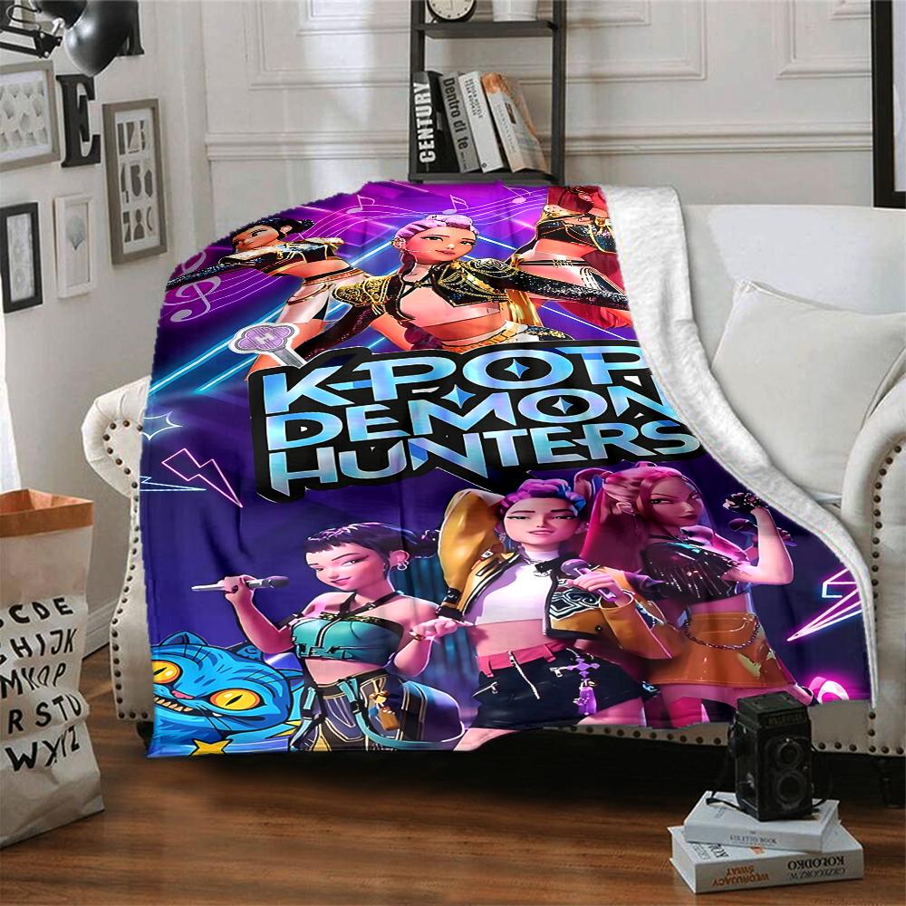 Kpop Demon Hunters Neon Fantasy Blanket Soft Throw Blanket For Home Bedroom Bed Sofa Travel Office Solid Christmas Blanket
