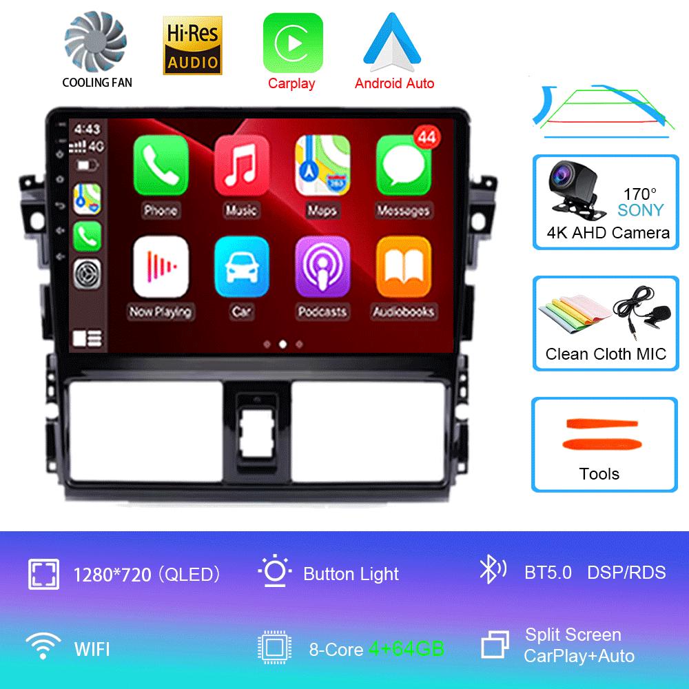 Android 14 для TOYOTA VIOS YARIS 2013 2014 2015 2016 Мультимедийный видеоплеер Автомобильный радиоприемник GPS-навигация БЕЗ DVD 2 Din Carplay Новый