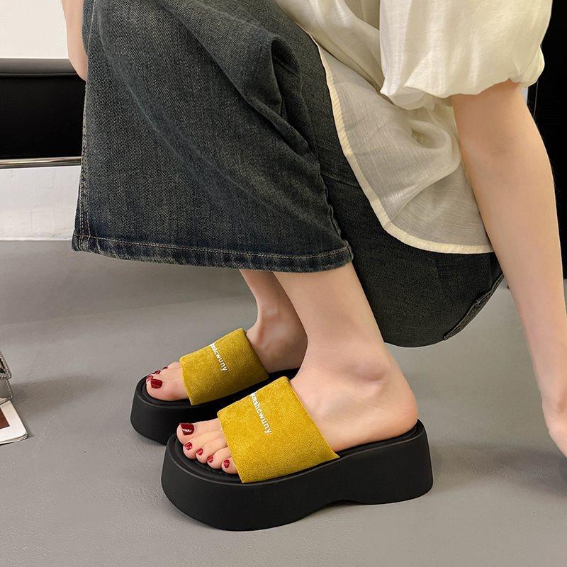 Slippers Women Wear Thick-Soled Roman Sandals In Summer, Annual Sandals Feel Small Fragrant Black