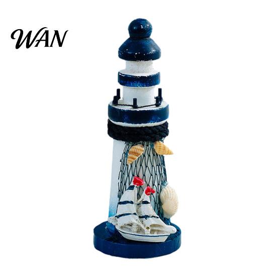 Nautical Decoration Wooden Lighthouse Figurine, Handmade Beach Decoration, White Decorative Gift Blue Coastal Tabletop Decor for Home, Living